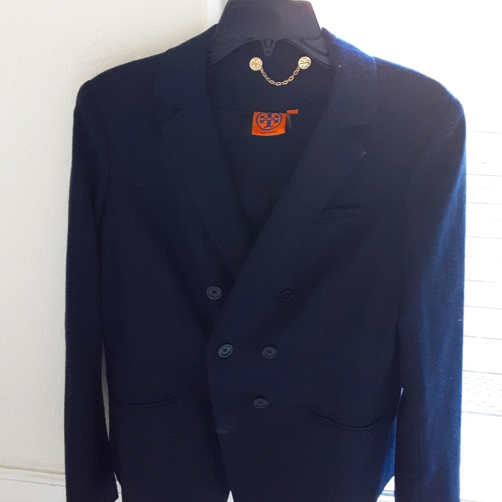 Tory Burch dtrip navy blue classic wool blazer